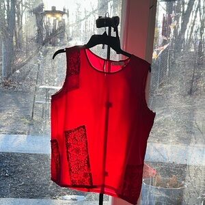 Women’s Pink  Lace Panel Sleeveless Top
